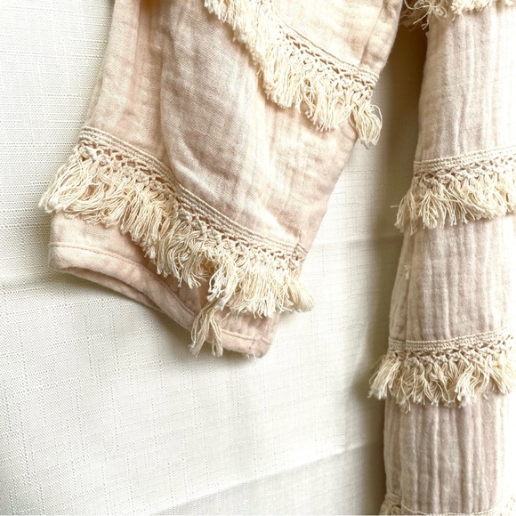 HARLYN by Anthro Boho Duster Jacket Cream Size M Bohemian Festival Lace Fringe - Picture 4 of 11